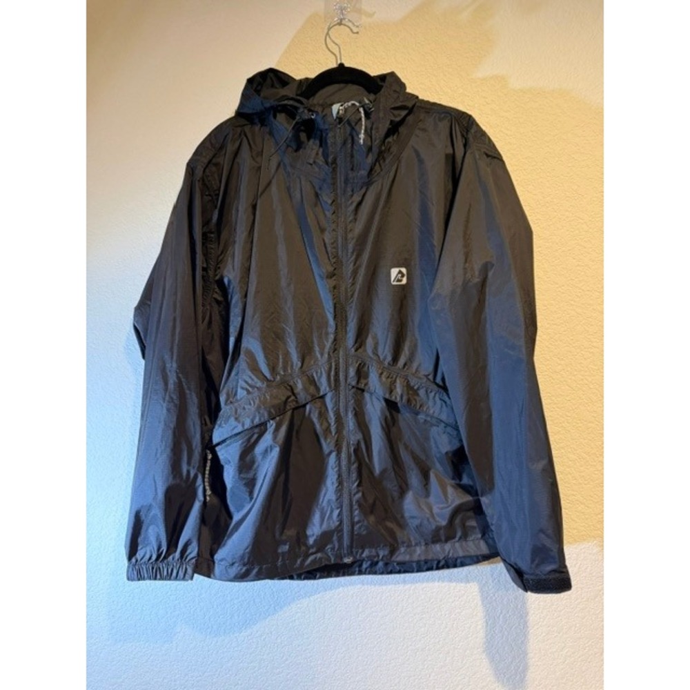Red Ledge AD80 Mens Large Ripstop Rain Jacket Gray Hooded Full Zip Windbreaker